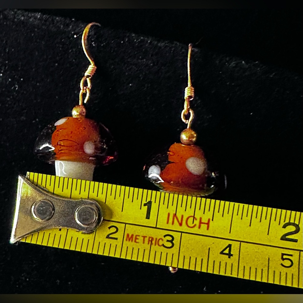 Blown Glass Mushroom Dangle Earrings - Picture 4 of 4